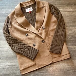 Hunter Two-Tone Camel Body with Brown Cable-Knit Sleeve Jacket